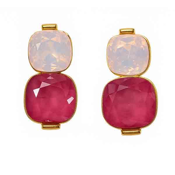 Pendientes Myrna chapados en oro con cristales fucsia y rosa