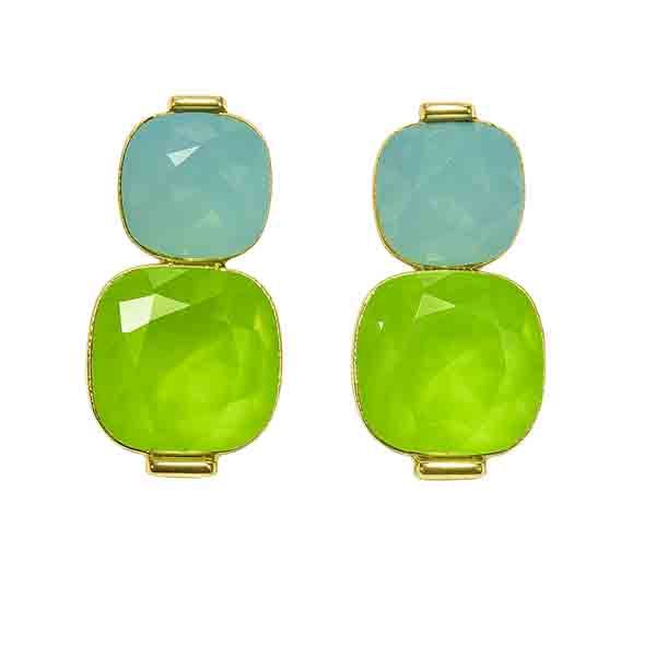 Pendientes Myrna chapados en oro con cristales verdes y turquesa
