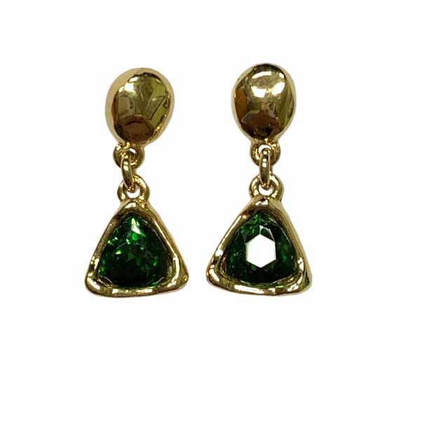 Pendientes Estigia de cristal verdes con forma triangular y chapado en oro.