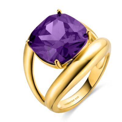 anillo Jaeduk Luxenter con amatista en plata bañada en oro