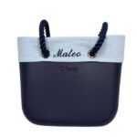 borde O bag personalizado azul con topos y nombre Mateo