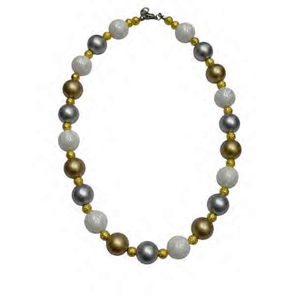 Collar Isis, bolas plateadas, doradas y blancas
