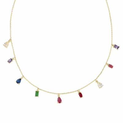 Collar circonitas multicolor oro con diseño arcoíris AMEN