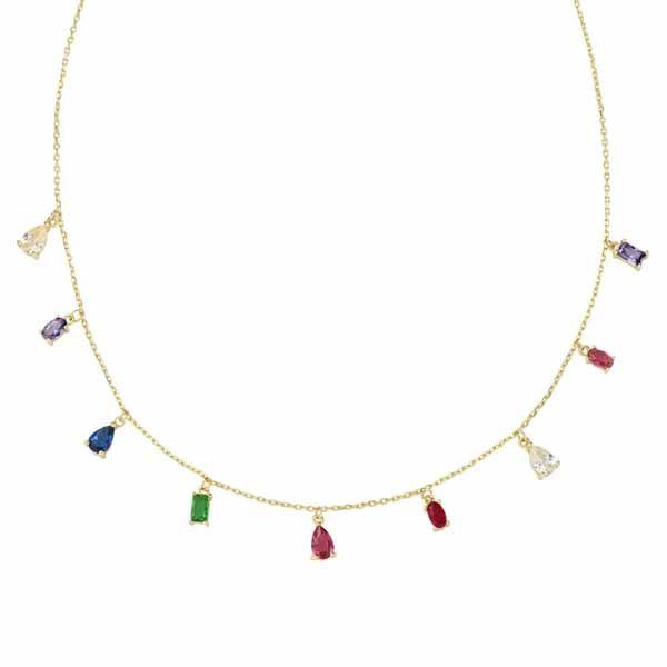 Collar dorado Candelabro arcoiris Collar circonitas multicolor oro con diseño arcoíris AMEN