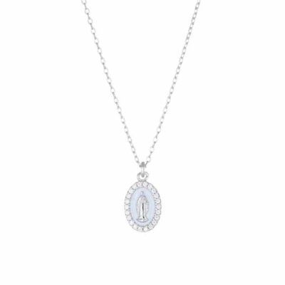 Collar Milagrosa plata esmaltado blanco con circonitas