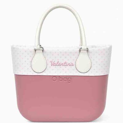 Bolso O bag Mini rosa con borde personalizado de lunares y nombre bordado