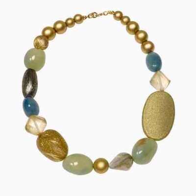 Collar Gaia con piedras naturales, resina y detalles dorados – Turquesa y Más