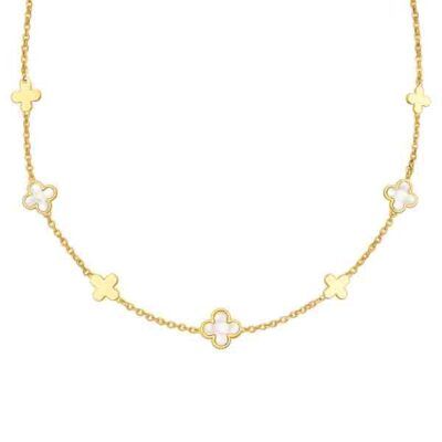 Collar de flores de nácar en plata de ley con baño de oro