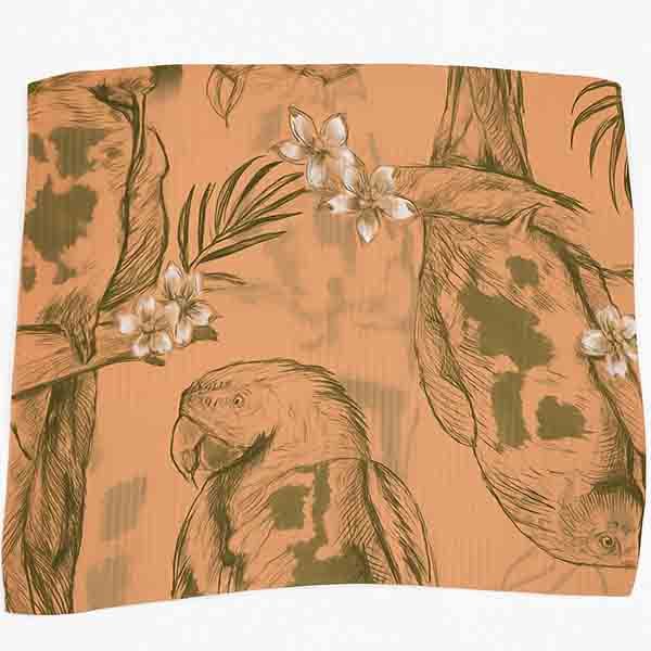 Foulard Amazonas con estampado tropical en tonos terracota y oliva