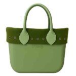 Bolso O bag Mini Verde Matcha con borde de paño verde y ojales metálicos Turquesa y Más