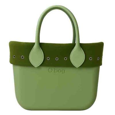 Bolso O bag Mini Verde Matcha con borde de paño verde y ojales metálicos Turquesa y Más
