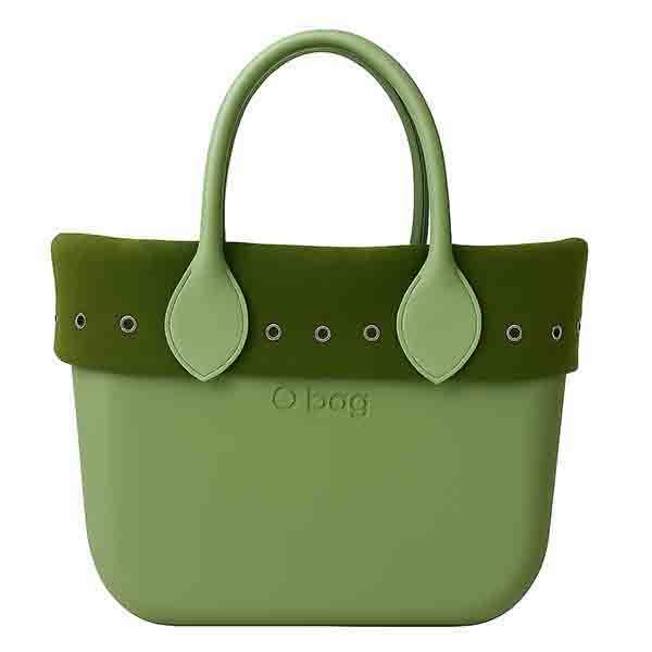 Bolso O bag Mini Verde Matcha con borde Turquesa y Más Bolso O bag Mini Verde Matcha con borde de paño verde y ojales metálicos Turquesa y Más
