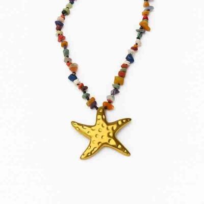 Collar Estrella Marina Multicolor con piedras naturales y colgante de estrella dorada