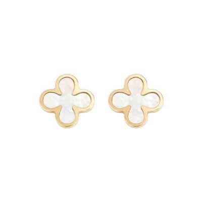 Pendientes de nácar en forma de flor con acabado en oro