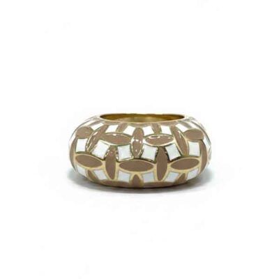 Anillo Labrioro de esmalte beige y blanco, diseño italiano artesanal en talla 14