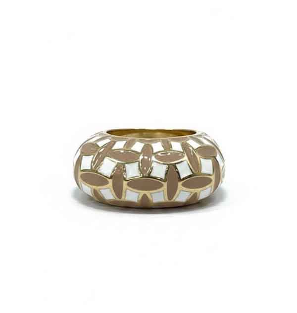 Anillo Labrioro de esmalte beige y blanco, diseño italiano artesanal en talla 14