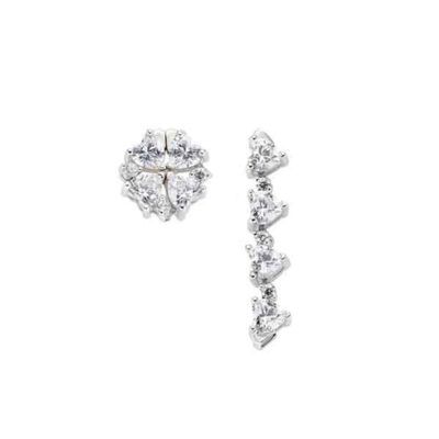 Pendientes Quadricuore 2 en 1 en plata de ley rodiada con circonitas blancas, mostrando sus dos formas de uso: mini de 8 mm y colgante de 2 cm.