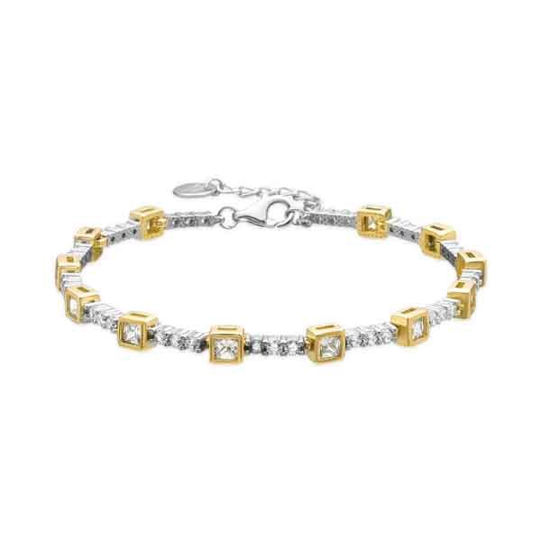 Pulsera Welco de plata y circonita con acabado oro amarillo de 18k