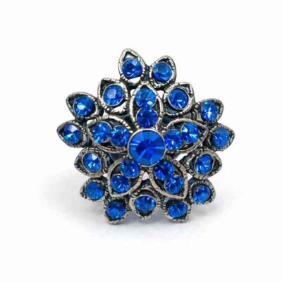 Anillo artesanal de cristal Swarovski Aura Flor azul intenso