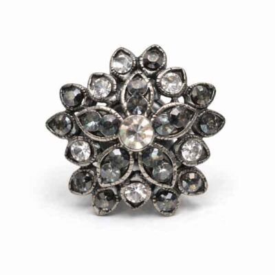 Anillo artesanal de cristal Swarovski Aura Flor gris metalizado