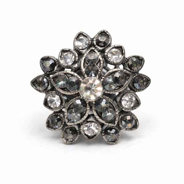 Anillo artesanal de cristal Swarovski Aura Flor gris metalizado