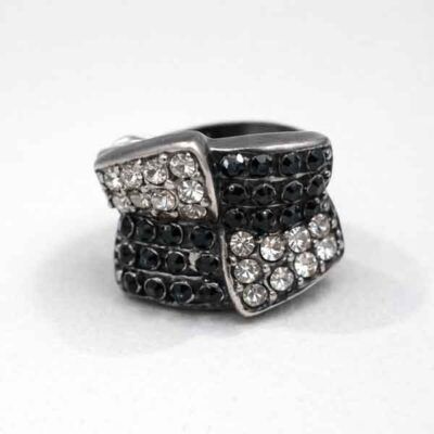 Anillo artesanal de cristal Swarovski Nudo Áurea en cristal y negro