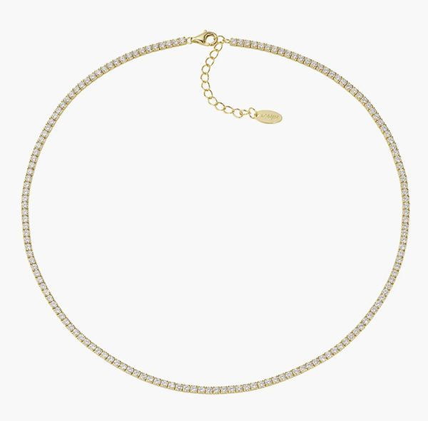 Collar ICONA estilo tenis en plata de ley con circonitas blancas y acabado en oro amarillo