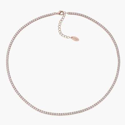 Collar ICONA estilo tenis en plata de ley con circonitas blancas y acabado en oro rosa