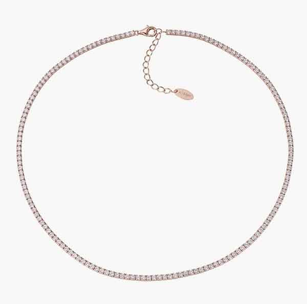 Collar ICONA estilo tenis en plata de ley con circonitas blancas y acabado en oro rosa