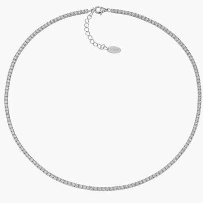 Collar ICONA estilo tenis en plata de ley con circonitas blancas y acabado en rodio