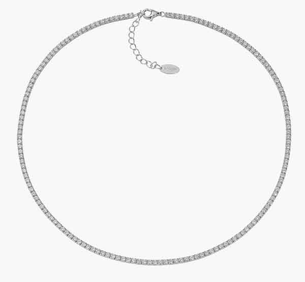 Collar ICONA estilo tenis en plata de ley con circonitas blancas y acabado en rodio