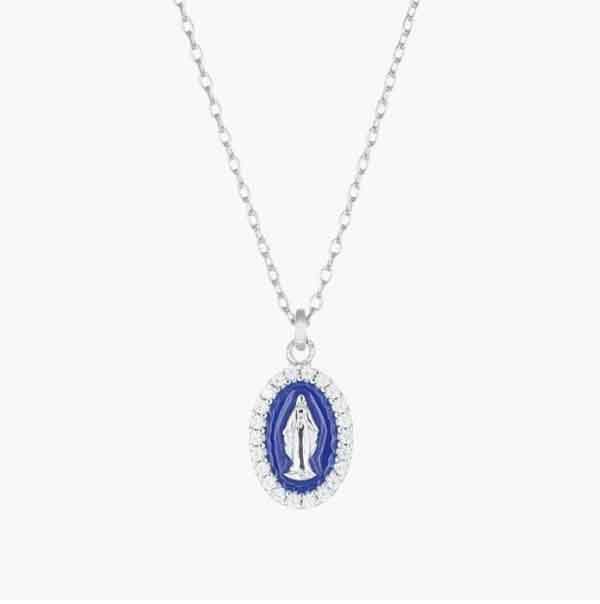 Collar Milagrosa plata esmaltado azul con circonitas
