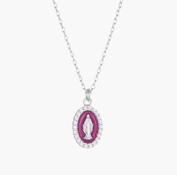 Collar Milagrosa plata esmaltado granate con circonitas