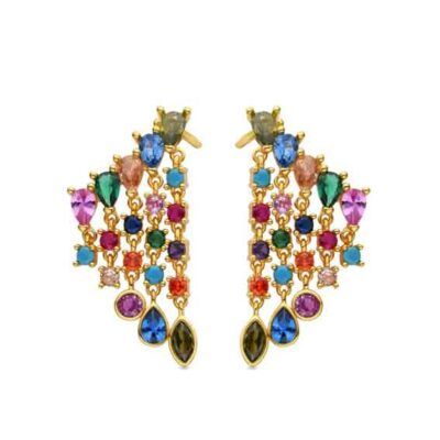 Pendientes Arkai multicolor bañados en oro con circonitas