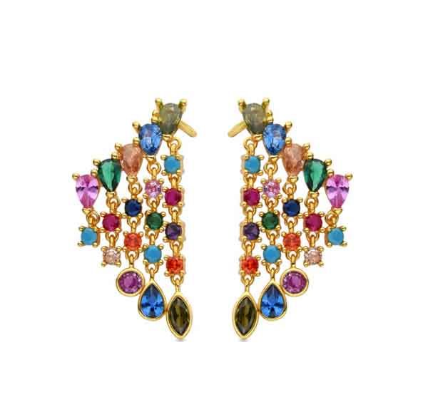 Pendientes Arkai multicolor en oro amarillo 18k Pendientes Arkai multicolor bañados en oro con circonitas