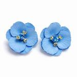 pendientes de flor azules con cristal y detalles dorados