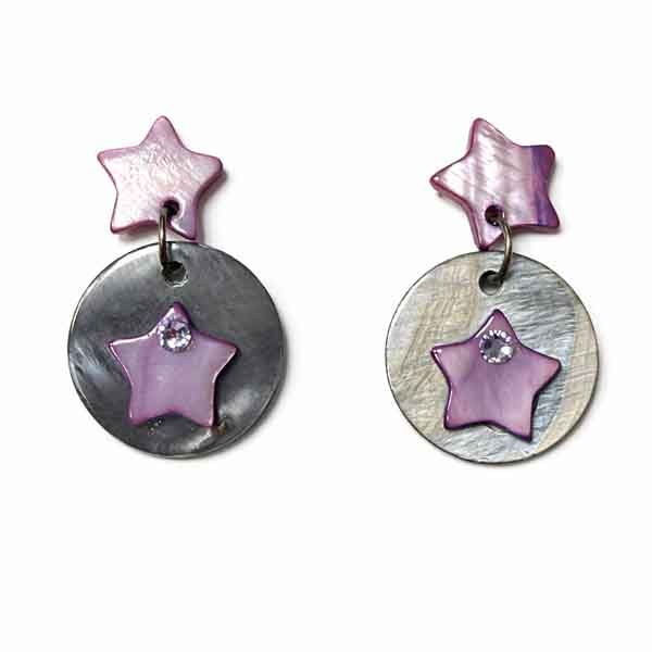 Pendientes artesanales de estrellas en color lila con detalle brillante