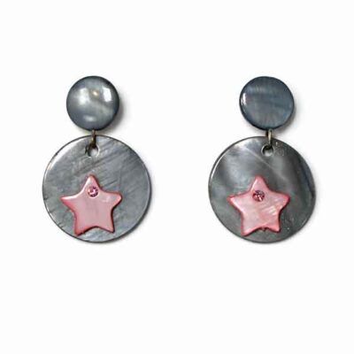 Pendientes artesanales de estrellas en color rosa con cristal central