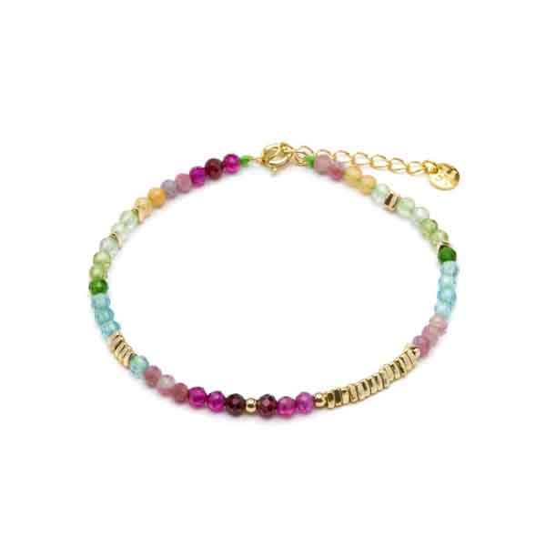 Pulsera Ane de plata con cristal multicolor Pulsera de plata de ley con cristal multicolor y acabado en oro amarillo de 18k Ane