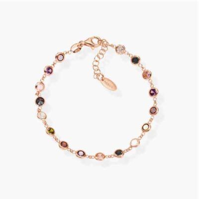 Pulsera de circonitas multicolor en plata de ley con acabado rosé
