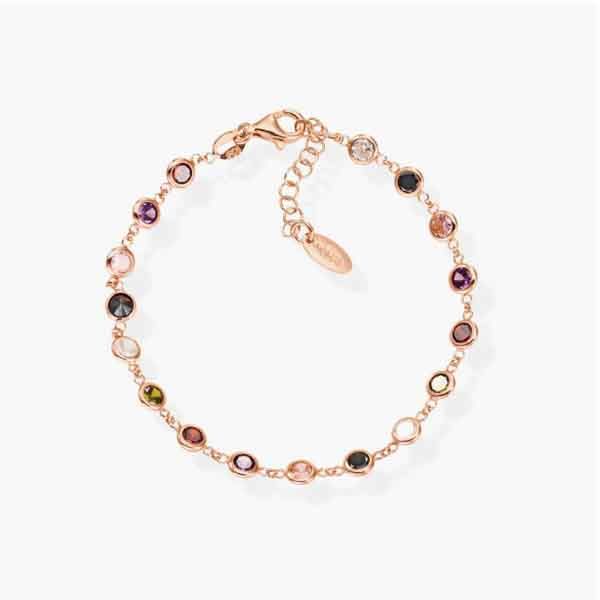 Pulsera de circonitas multicolor en plata de ley con acabado rosé