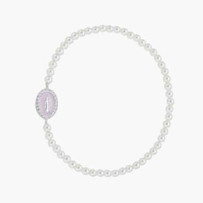 Pulsera de perlas con medalla Milagrosa en plata esmaltada rosa