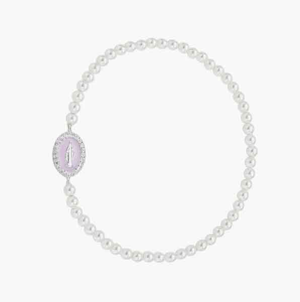 Pulsera de perlas con medalla Milagrosa en plata esmaltada rosa
