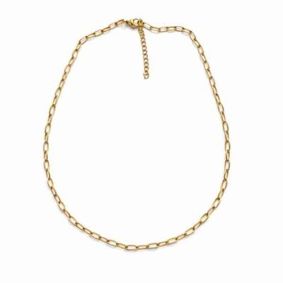 cadena acero dorado 45 cm con extensión y eslabón ovalado