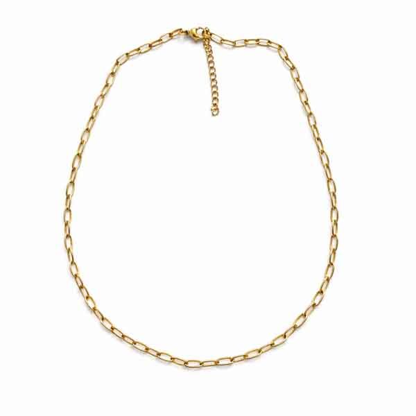 cadena acero dorado 45 cm con extensión y eslabón ovalado