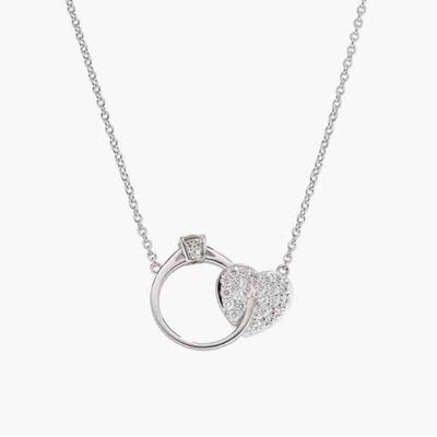Collar de corazón pequeño en plata de ley con circonitas blancas y acabado en rodio