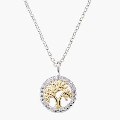 Collar Árbol de la Vida bicolor con circonitas blancas en plata de ley