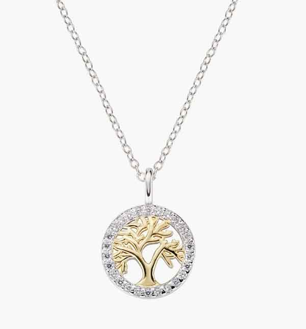 Collar Árbol de la Vida bicolor con circonitas blancas en plata de ley
