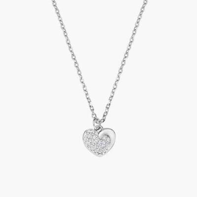 Collar corazón de plata con circonitas blancas y acabado en rodio