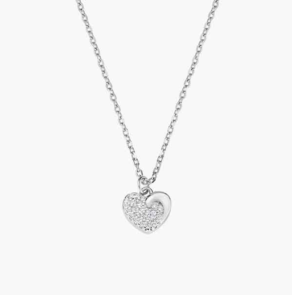 Collar Cuore Lumière de plata con circonitas Collar corazón de plata con circonitas blancas y acabado en rodio